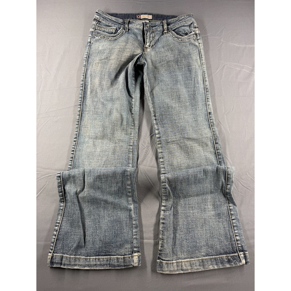 JOUJOU Womens 13/14 Flare Jeans Low Rise Rhinestone Studded Y2K Bling Denim